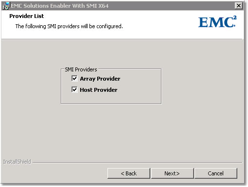 Selecting the SMI providers to be configured