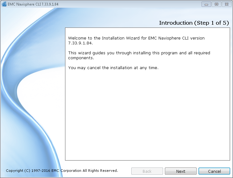 Installing the Navisphere CLI Utility - Welcome Screen