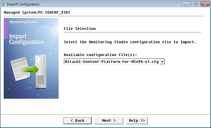 Figure 2 - Selecting the Hitachi Content Platform pre-built configuration to import