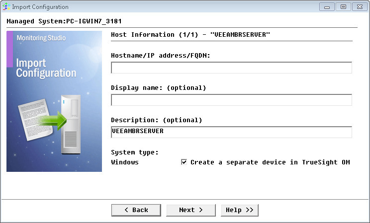 Providing the hostname or IP address of the Veeam Backup server