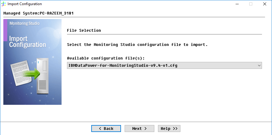 Selecting the configuration file to import