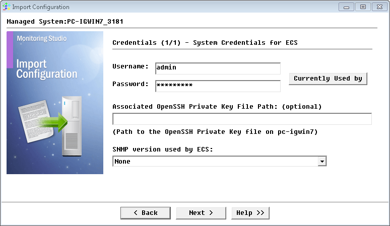 Providing the credentials to access to the EMC ECS to be monitored