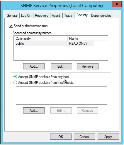 SNMP Service - Accepted Hosts
