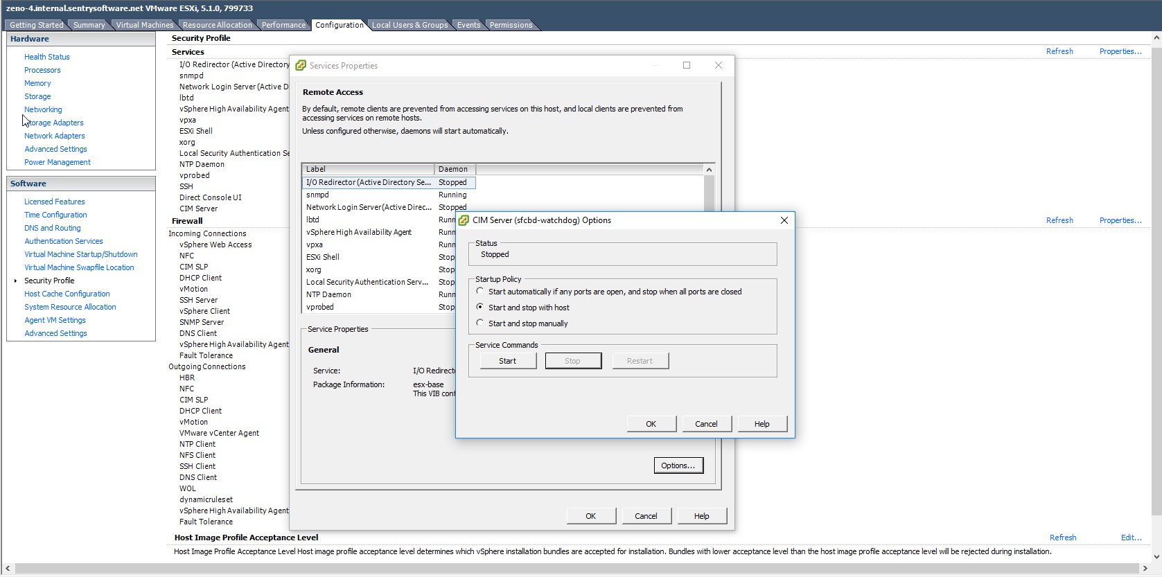 Verifying the status of the CIM server installed on the ESXi system