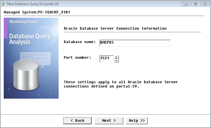 Providing the Database name and Port number