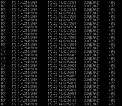 Netstat command showing a large number of connections in a “CLOSE_WAIT” state