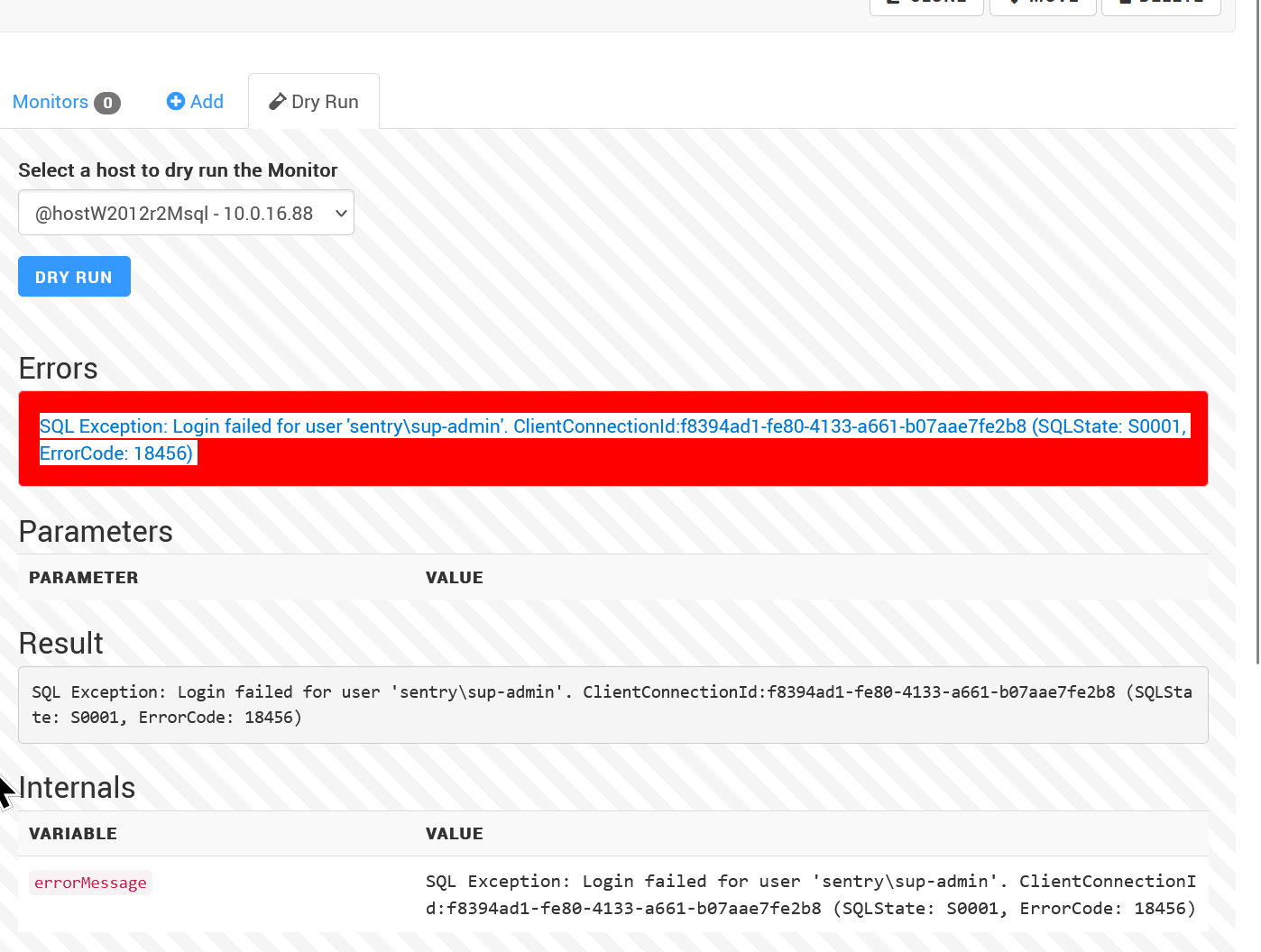 Monitoring Studio X - Credentials Error Message