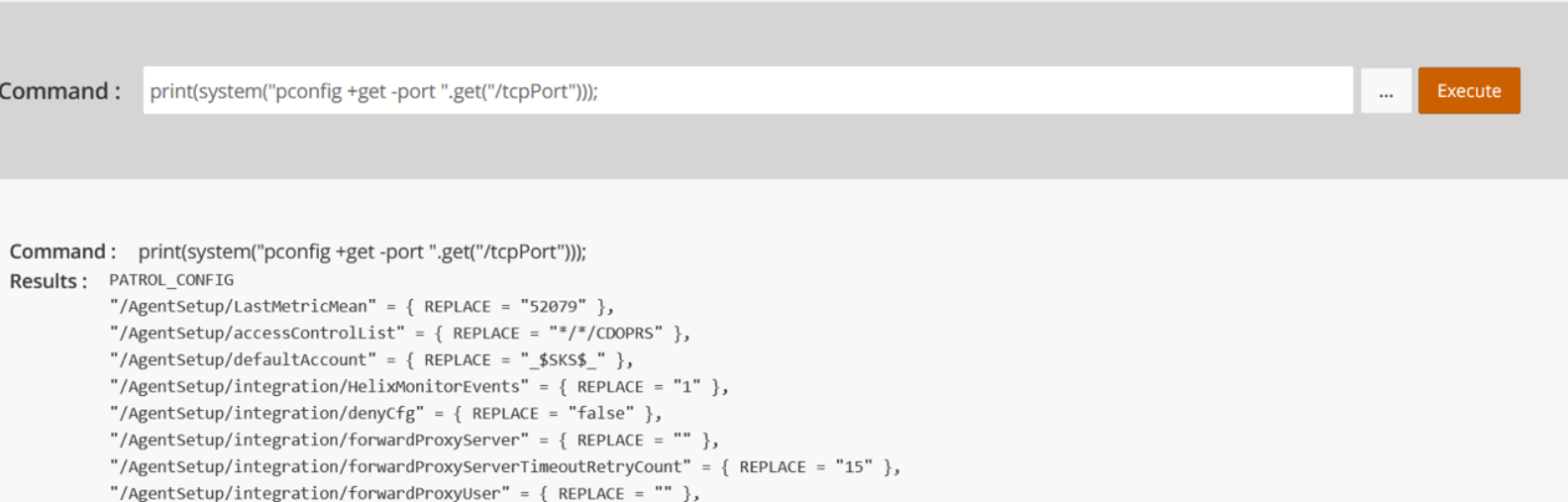 PATROL Agent configuration returned by the pconfig command